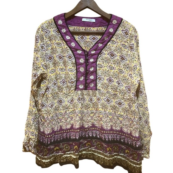 dressbarn Tops - Dressbarn Blouse Womens 1X V Neck Multicolor Beaded Embroidery Boho Hippie *Flaw
